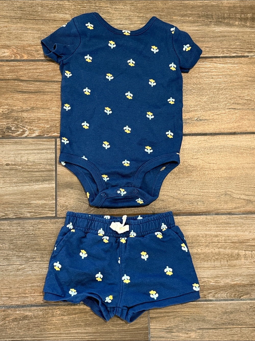 Carter's Navy Floral Print Bodysuit & Shorts Set